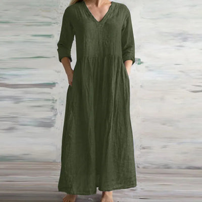 Women Cotton And Linen Loose Dress Long Spring Autumn Casual Half-sleeved Simple Style Long Dress solid Vestidos Female