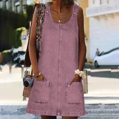 Noëlle | Faux Denim Zomerjurk in Effen Kleur