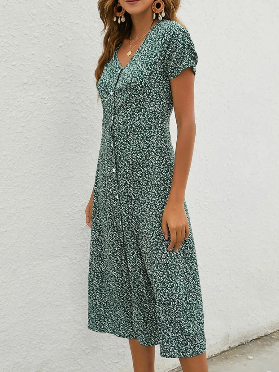 Élise | Bloemenjurk met knoopsluiting en elegante V-hals