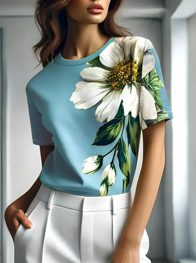 Simone | T-shirt met luxe glans en bloemendessin
