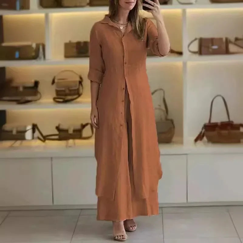 Isabeau | Linnen set met blousejurk en broek