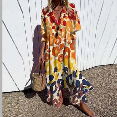 Claudine | Boho-chic maxi-jurk met V-hals en sierlijke print