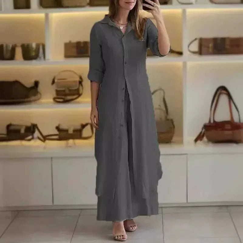 Isabeau | Linnen set met blousejurk en broek