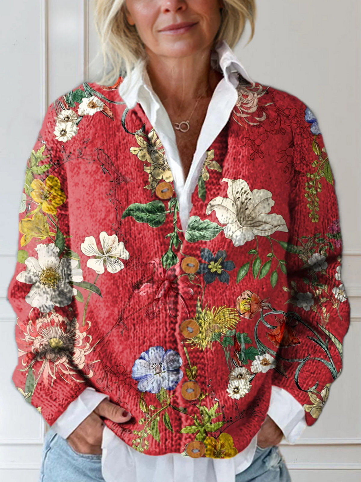 Anaya | Vintage damescardigan met bloemenprint en knopen