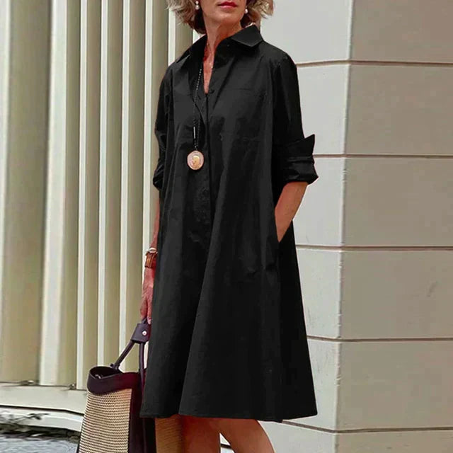 Clara | Retro Midi-Jurk met Kraag en Elegante A-Lijn
