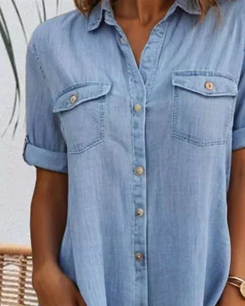 Élise | Midi Denim Jurk met Reversekraag