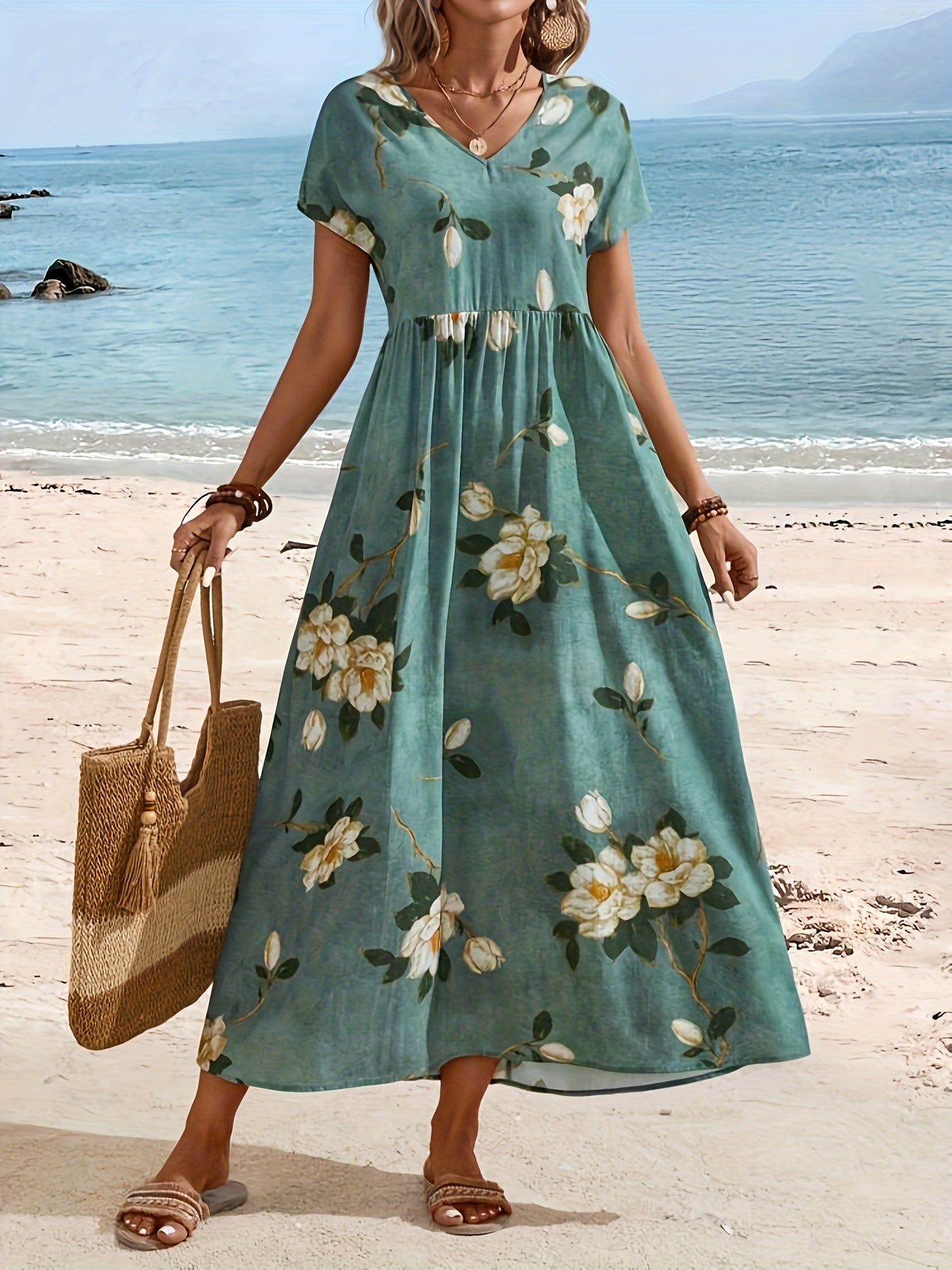 Colette | Midi-jurk met serene bloemenprint