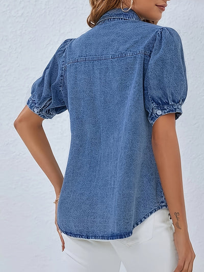 Elisa | Casual Denim Blouse met Ruffle Mouwen