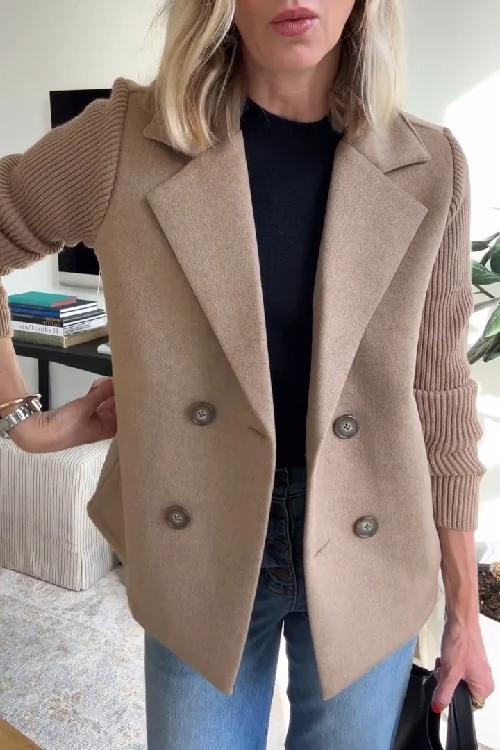 Florentine | Dubbelgeknoopte blazer met gebreide mouwen