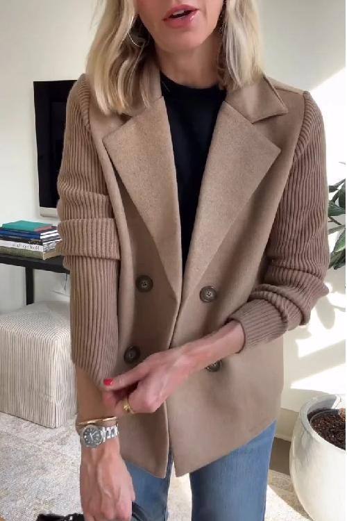 Florentine | Dubbelgeknoopte blazer met gebreide mouwen