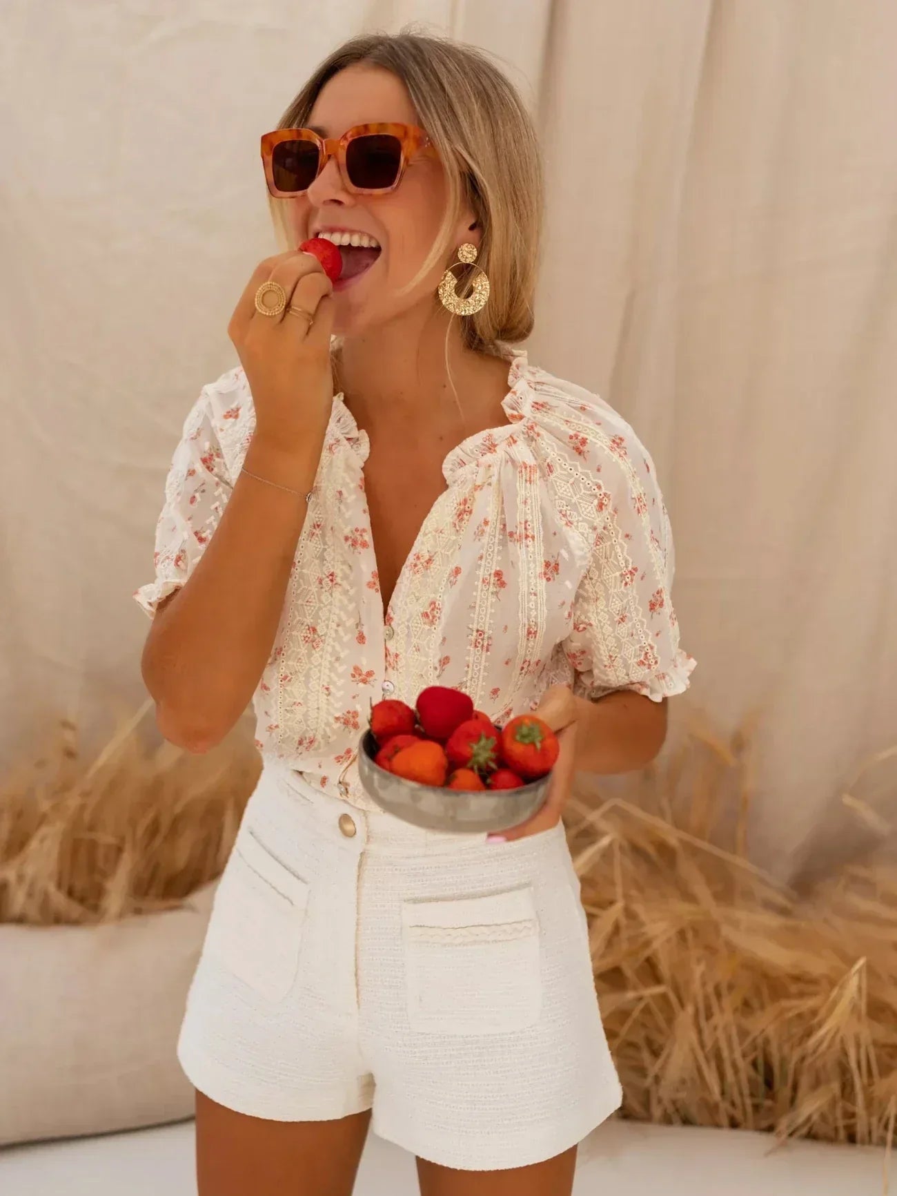 Mirelle | Blouse met bloemenprint en romantisch detail