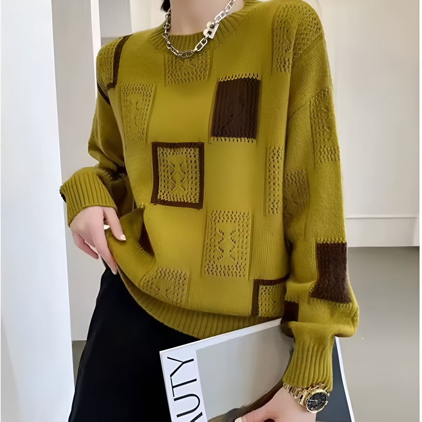 Naren | Moderne zachte patchwork trui