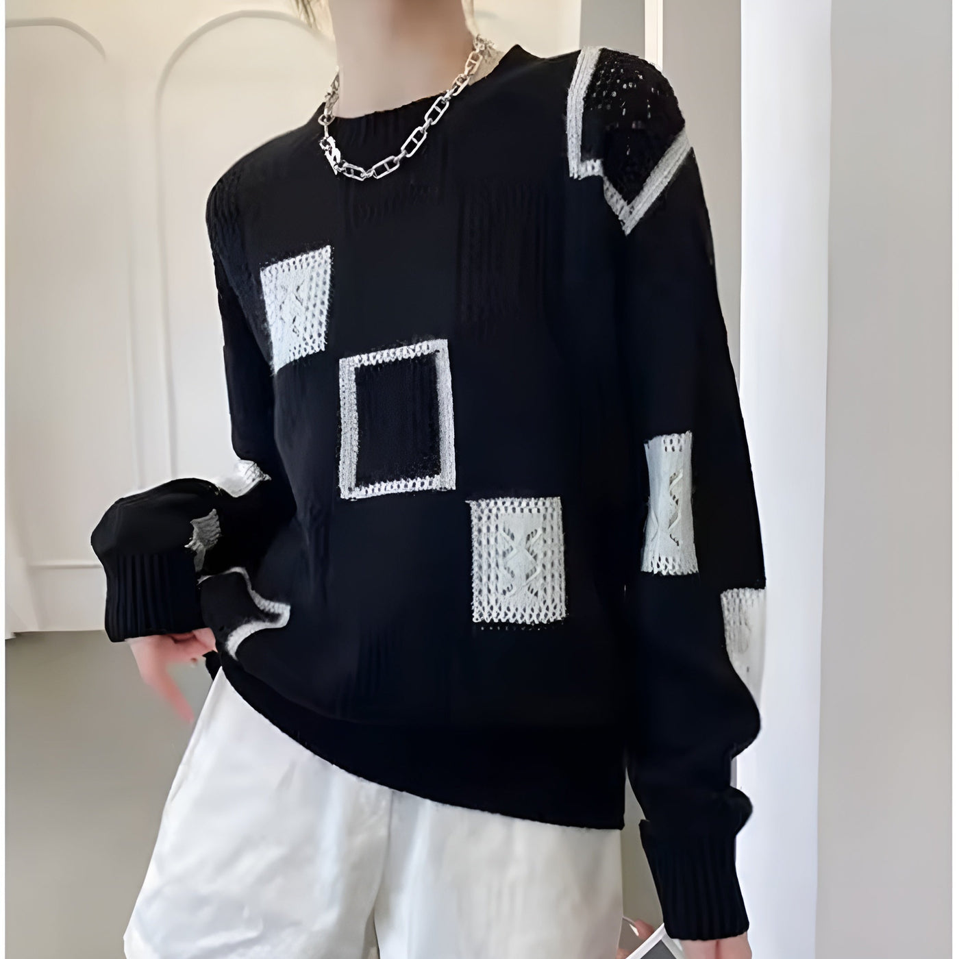 Naren | Moderne zachte patchwork trui