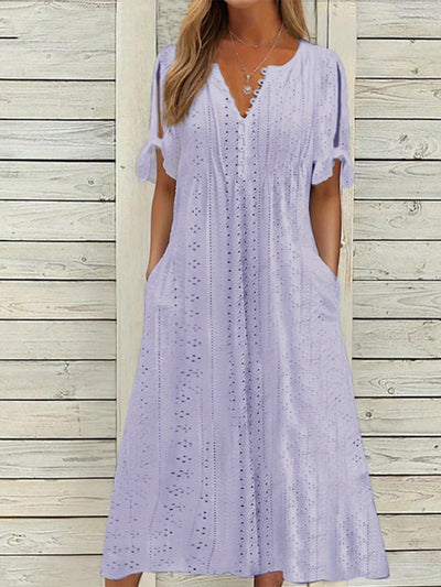 Odette | Geplooide Midi Jurk met V-Hals & Losse Pasvorm