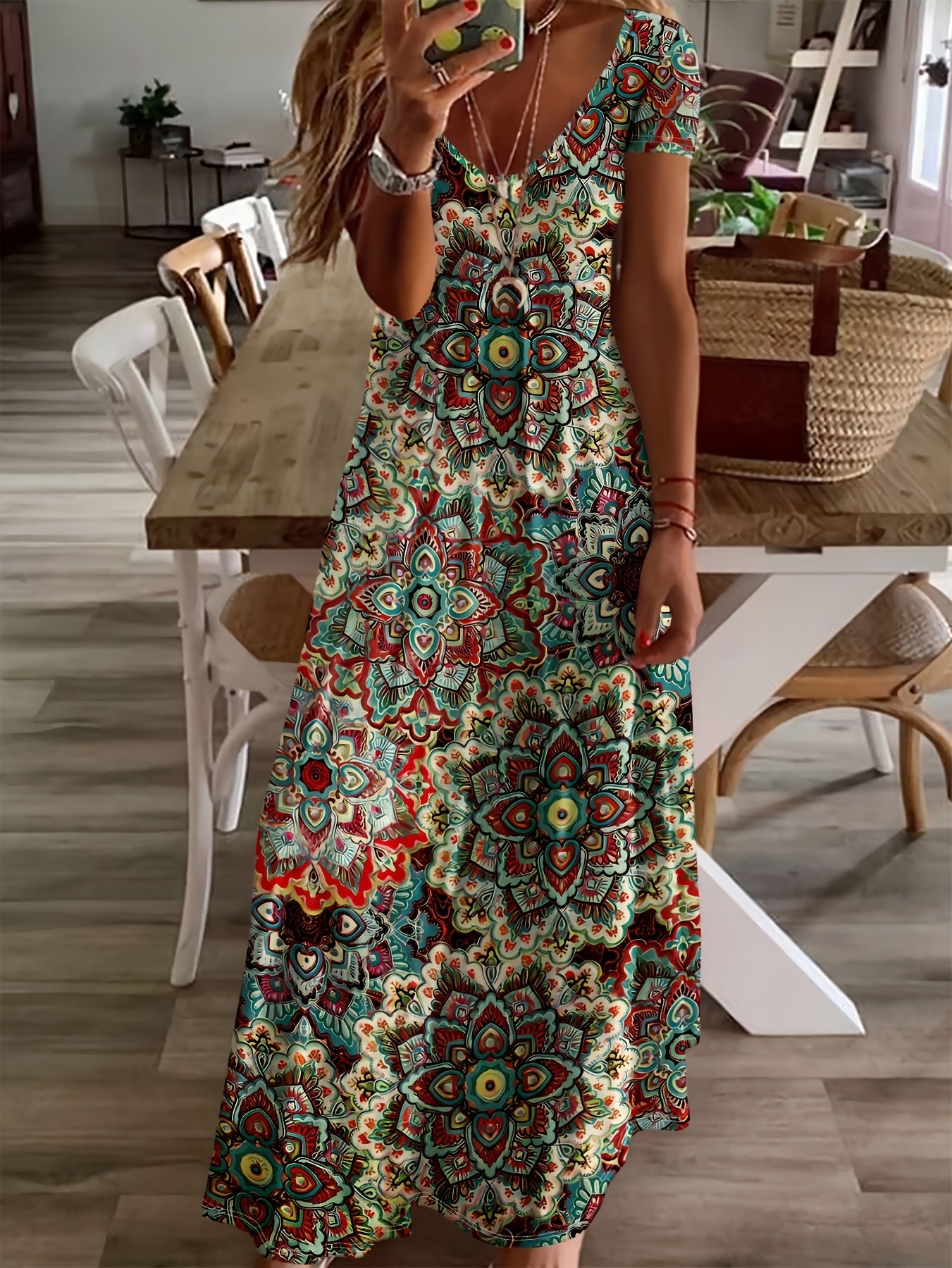 Isaline | Bohemian maxi-jurk met levendige bloemen en V-hals