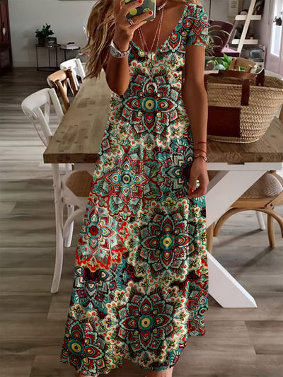 Isaline | Bohemian maxi-jurk met levendige bloemen en V-hals