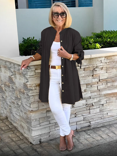 Liora™ - Veste Chemise Longue Boutonnée en Coton (Aujourd'hui seulement : 1 acheté = 1 offert !)