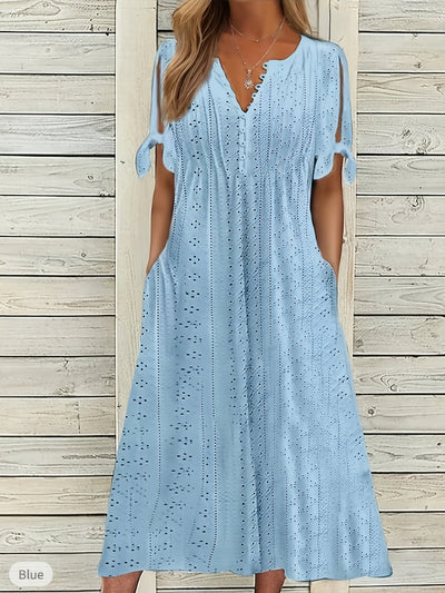 Odette | Geplooide Midi Jurk met V-Hals & Losse Pasvorm