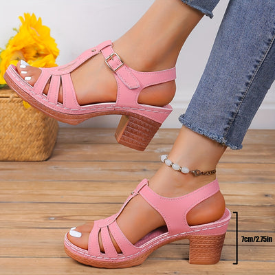 Eléna | Vintage Blokhak Sandalen met Cut-Out Design