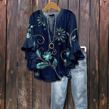 Odette | Bloemenblouse met volantmouwen