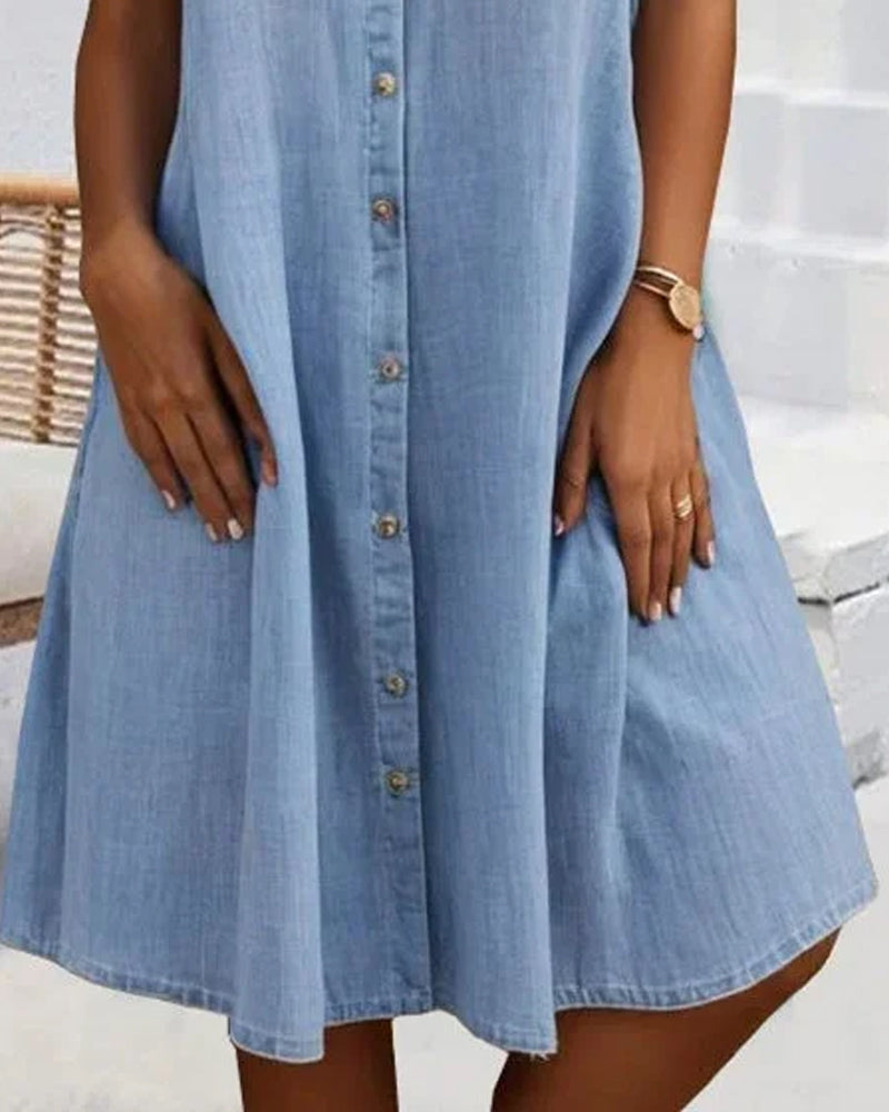 Élise | Midi Denim Jurk met Reversekraag