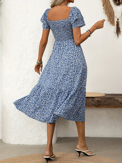 Florine | Midi-jurk met bloemenprint en rucherand