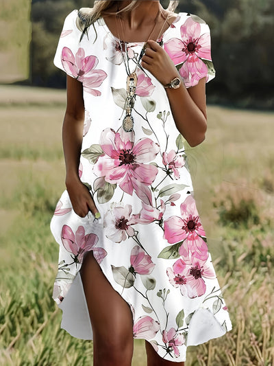 Noëlle | Zomerjurk met ronde hals en levendige bloemenprint