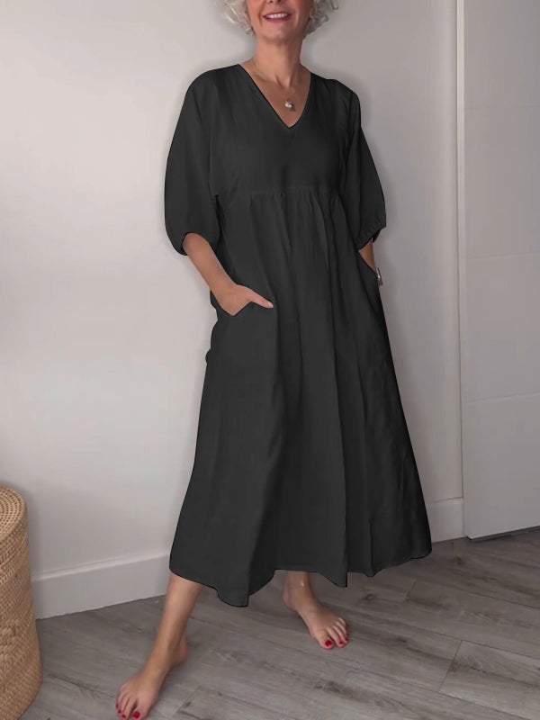Léonie | Klassieke comfortjurk met V-hals en zijzakken