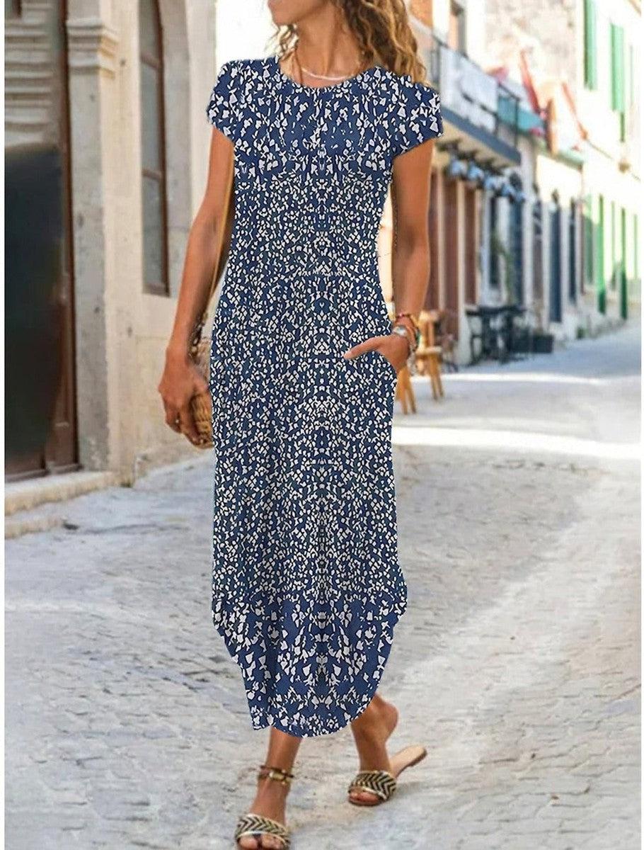 Noëlle | Maxi-jurk met ronde hals en fijne print