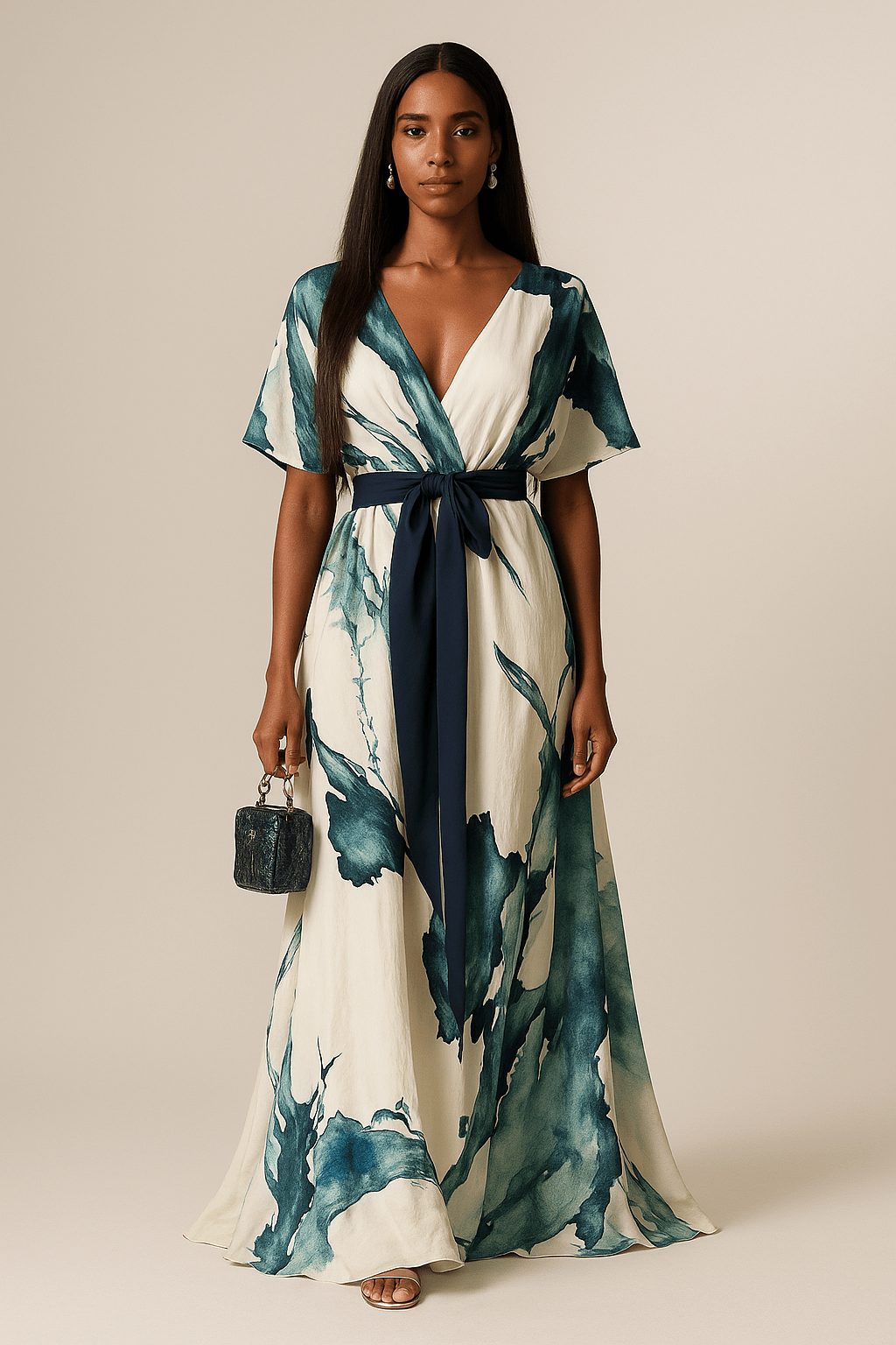 Celeste | Lange jurk met aquarelprint