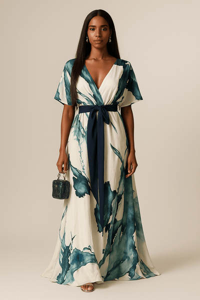 Celeste | Lange jurk met aquarelprint