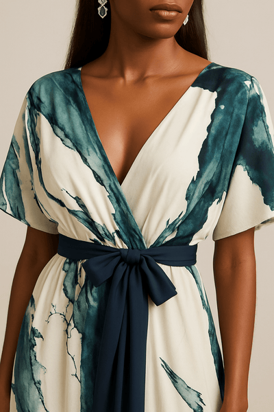 Celeste | Lange jurk met aquarelprint