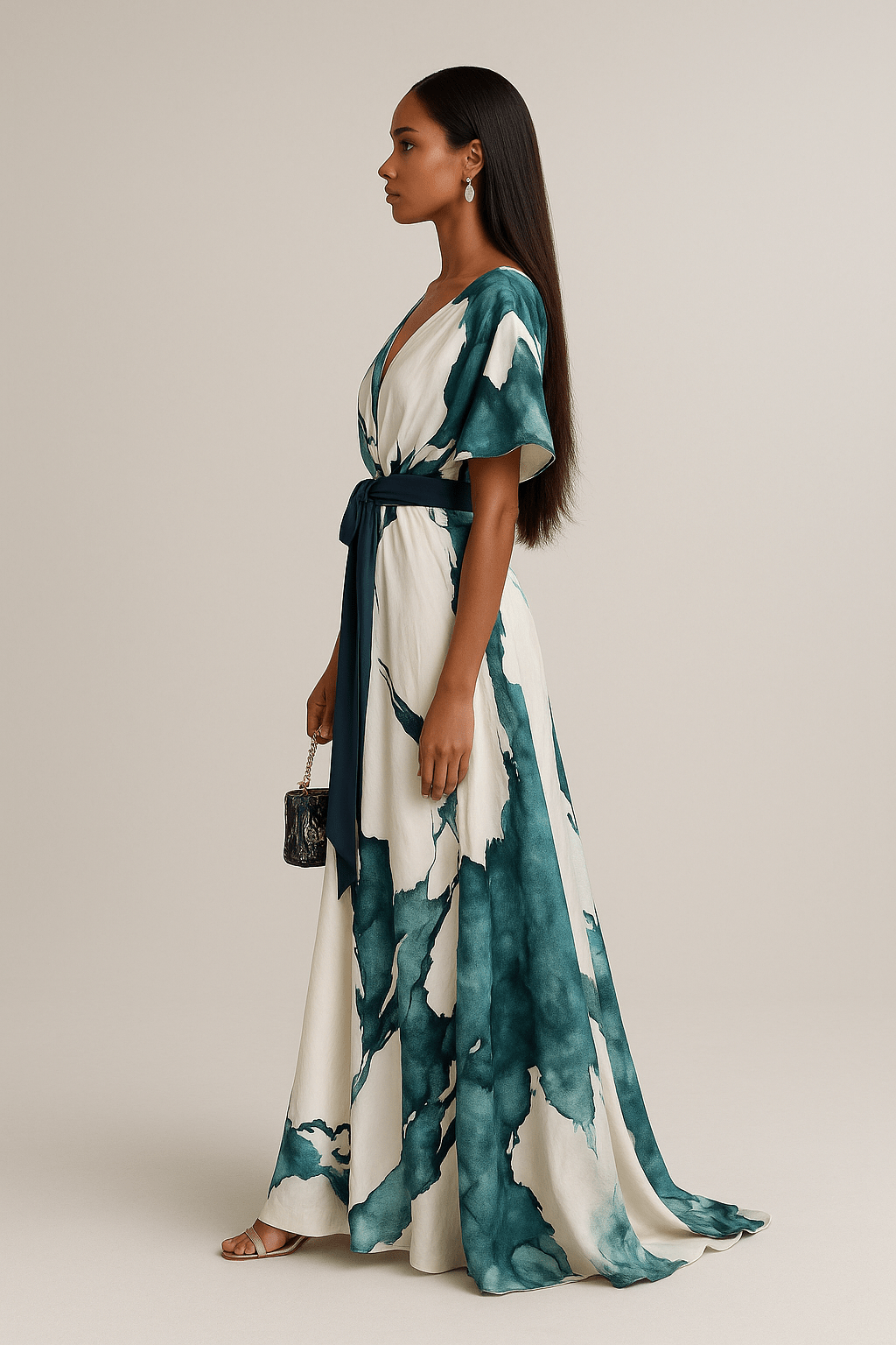 Celeste | Lange jurk met aquarelprint