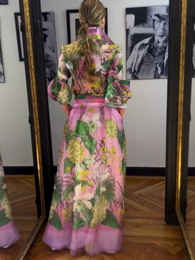 Florence | Zijdezachte jurk met bloemenaccent