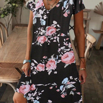 Lette | Lange bloemenjurk met V-hals en hoge taille