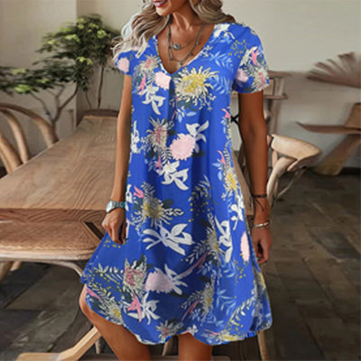 Lette | Lange bloemenjurk met V-hals en hoge taille