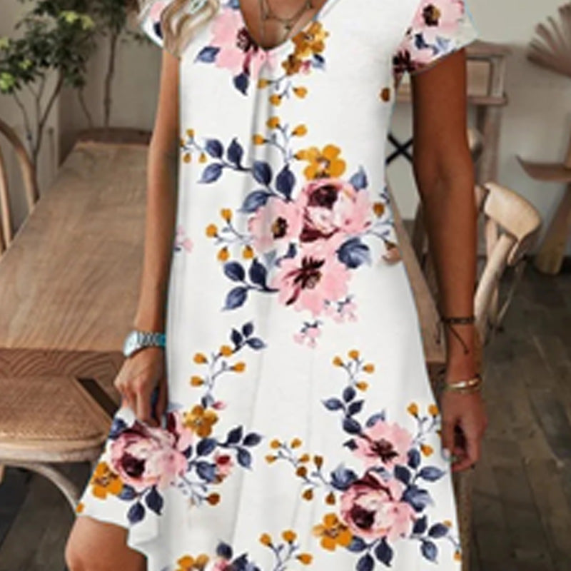 Lette | Lange bloemenjurk met V-hals en hoge taille