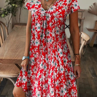 Lette | Lange bloemenjurk met V-hals en hoge taille